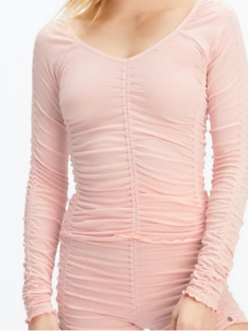 Fabletics Ruched Matching Two-Piece Set in Light Blush Pink